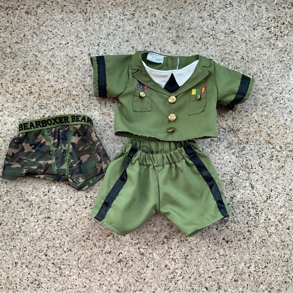 Build-A-Bear Workshop Army Officer Uniform Military Bear 17” and boxer